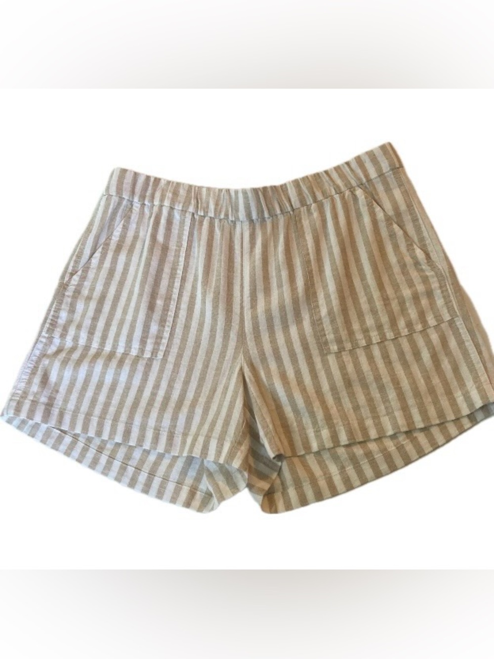 NWT J. CREW Linen Shorts Size Medium Tan & White Stripe Summer Cruise Beach